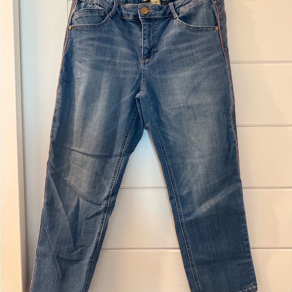 Democracy Straight Leg Crop Mid Blue Jeans with Side Trim